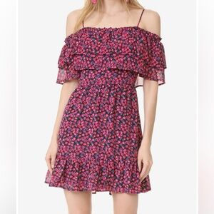 Wayf Pink Floral Off-Shoulder Ruffle Mini Dress